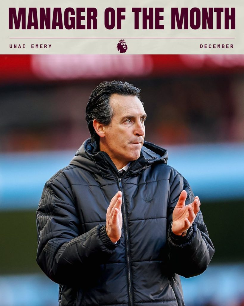Unai Emery Named Premier League Manager of the Month After December Success with Aston Villa